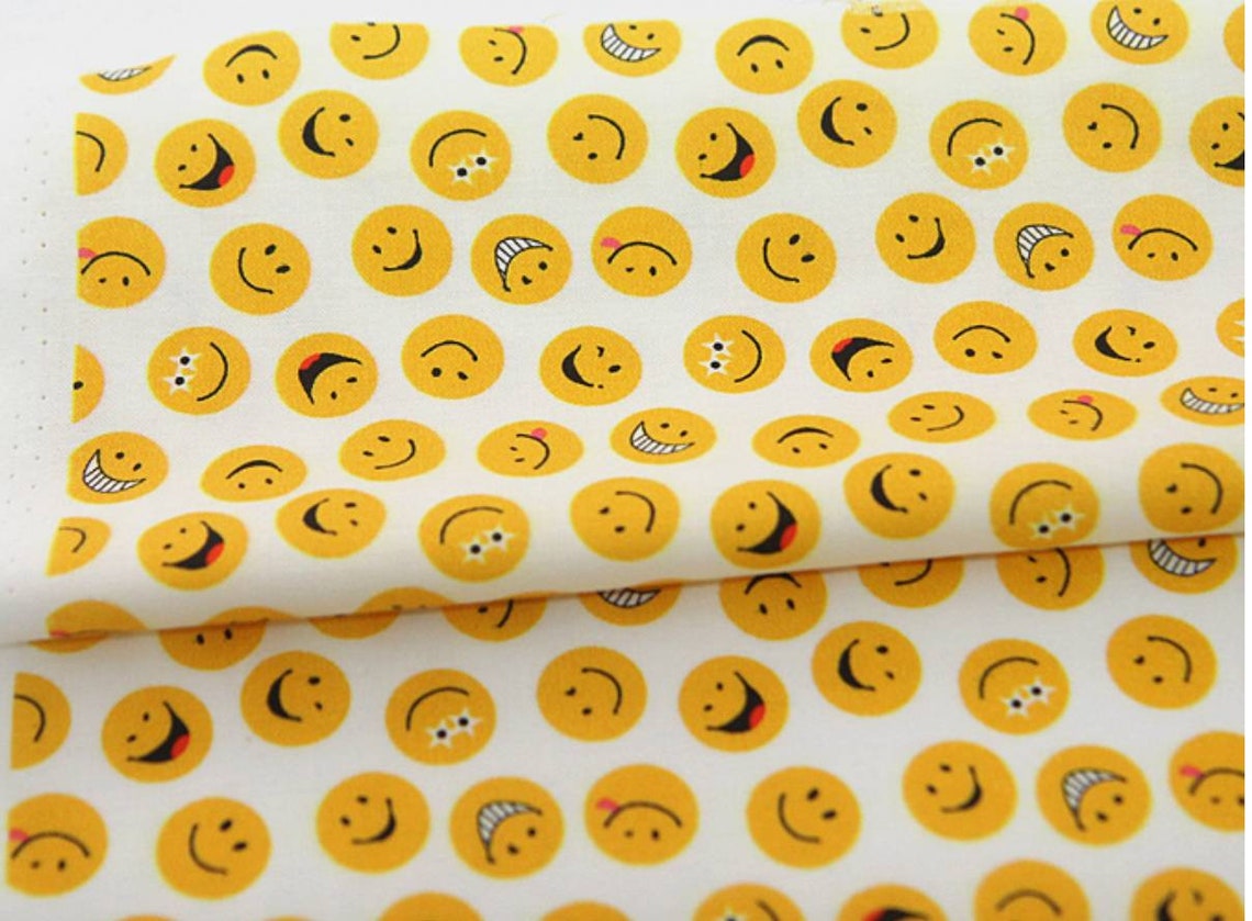 Emoticon Smiley Face Patterned Fabric Flowers Fabric Made in Etsy
