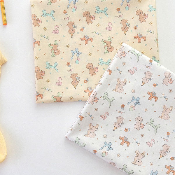 Bichon Frise Balloons Flowers Patterned Dog Fabric made in Korea by Half Yard Digital Textile Printing