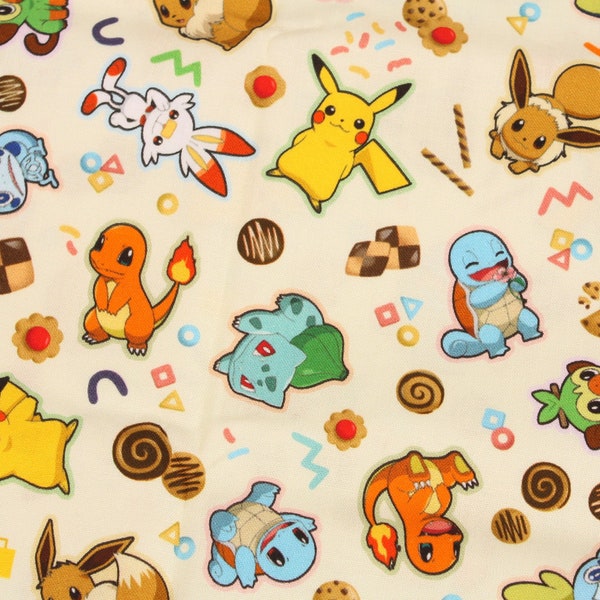 Cookie Pocket Monster, Pokemon Eevee Pikachu Squirtle Bulbasaur character Fabric made in Korea / Half Yard