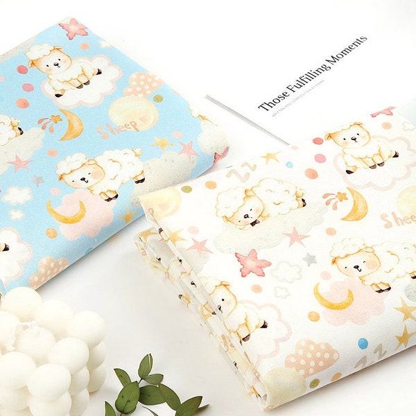 OEKO-TEX Animals Sleepy Sheep Patterned Fabric made in Korea by Half Yard Digital Textile Printing