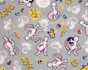 Pocket Monster, Pokemon, Mew Two Mew Pikachu Character Fabric made in Korea by the Half Yard