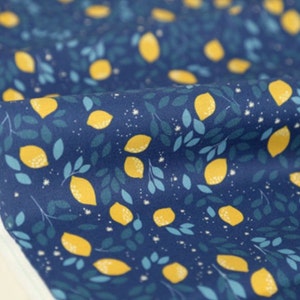 Blue Lemon Fruit Leaves Patterned Fabric made in Korea by Half Yard  DTP(Digital Textile Printing)