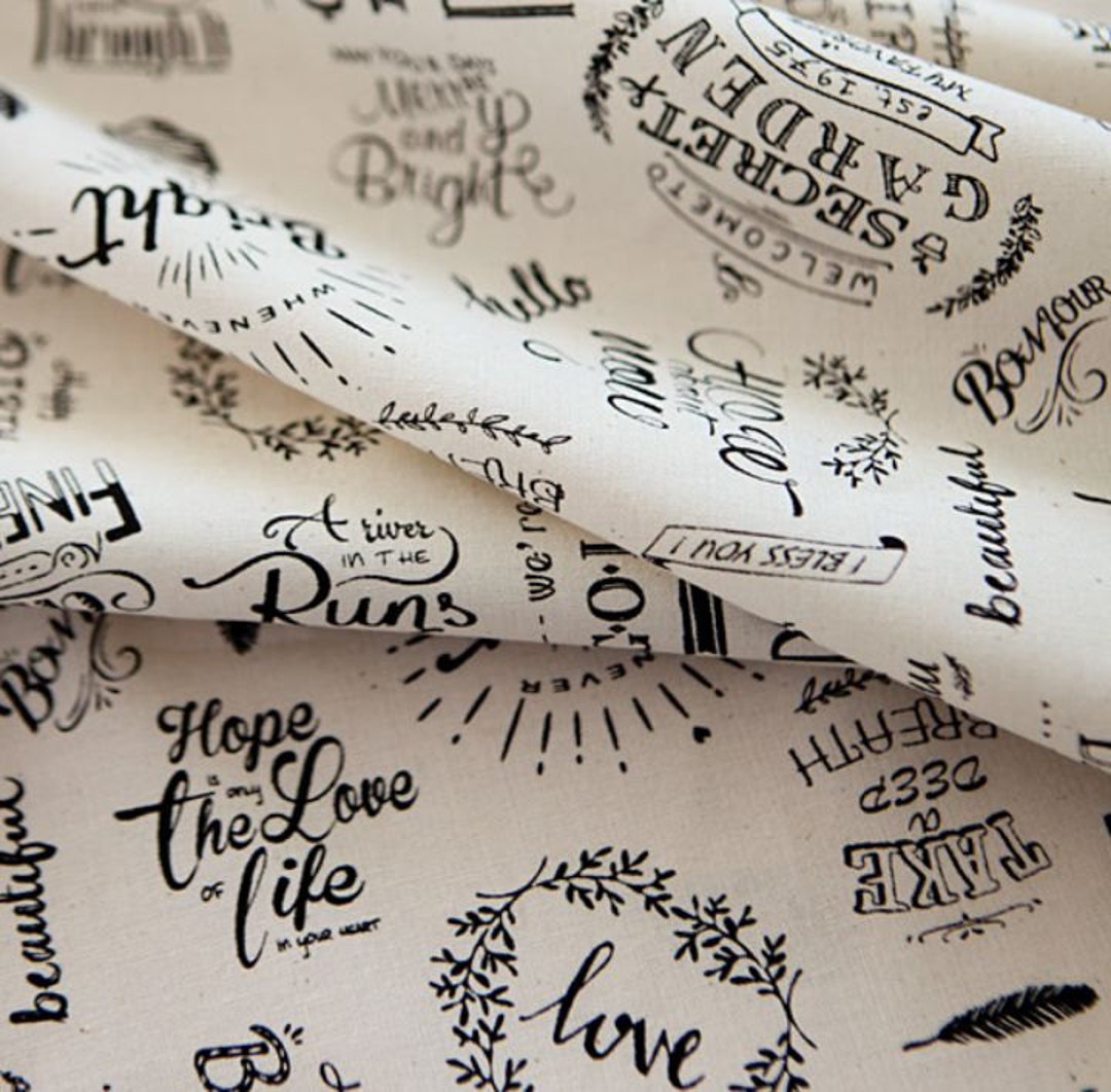 English Letter Word Text Patterned Fabric Made In Korea By The Etsy