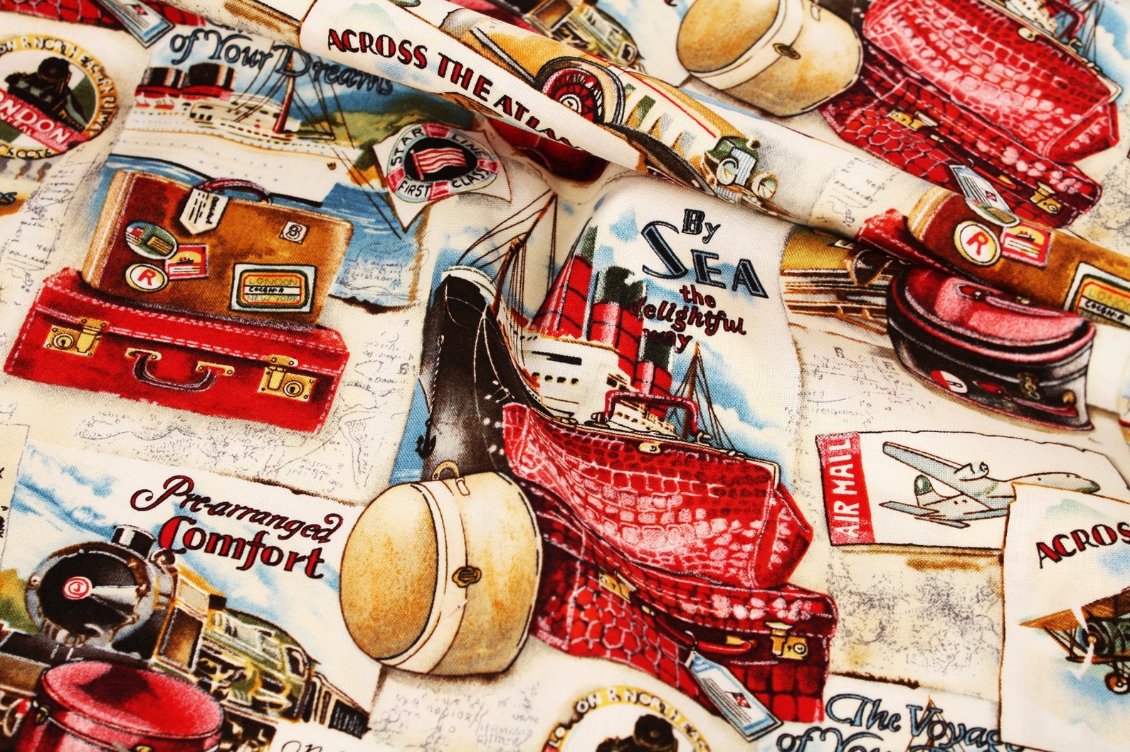 Vintage Travel Themed Fabric Across the Atlantic Timeless Etsy