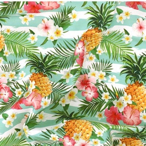 Tropical Fruit Flowers Pineapple Hibiscus patterned Fabric made in Korea by Half Yard DTP(Digital Textile Printing) Method