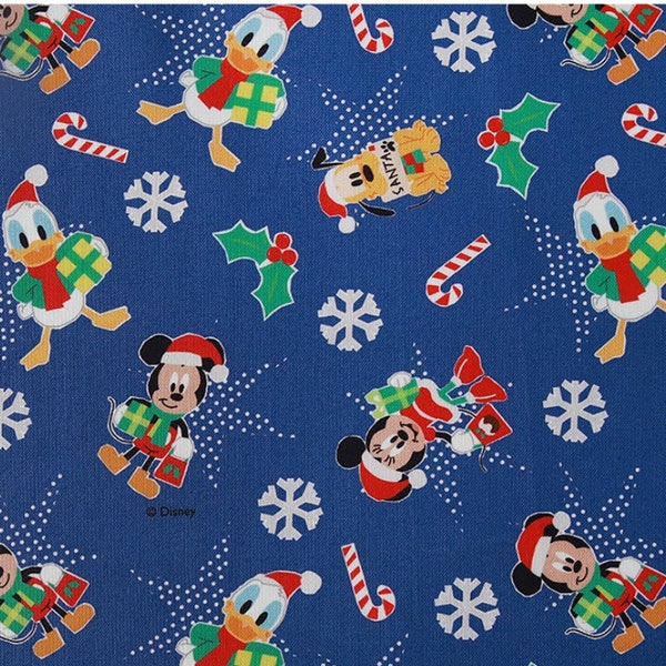 Christmas Disney Mickey Mouse Minnie Mouse Donald Duck Pluto Fabric made in Korea by the Half Yard