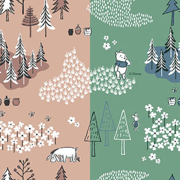Winnie the Pooh Piglet Eeyore Forest Patterned Cotton Fabric printed in Korea by the Half Yard