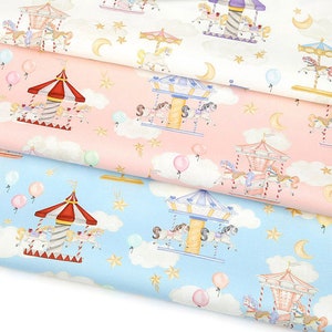 Fantasy Dream Merry go round patterned OEKO-TEX® Fabric, Animal Fabric made in Korea by the Half Yard