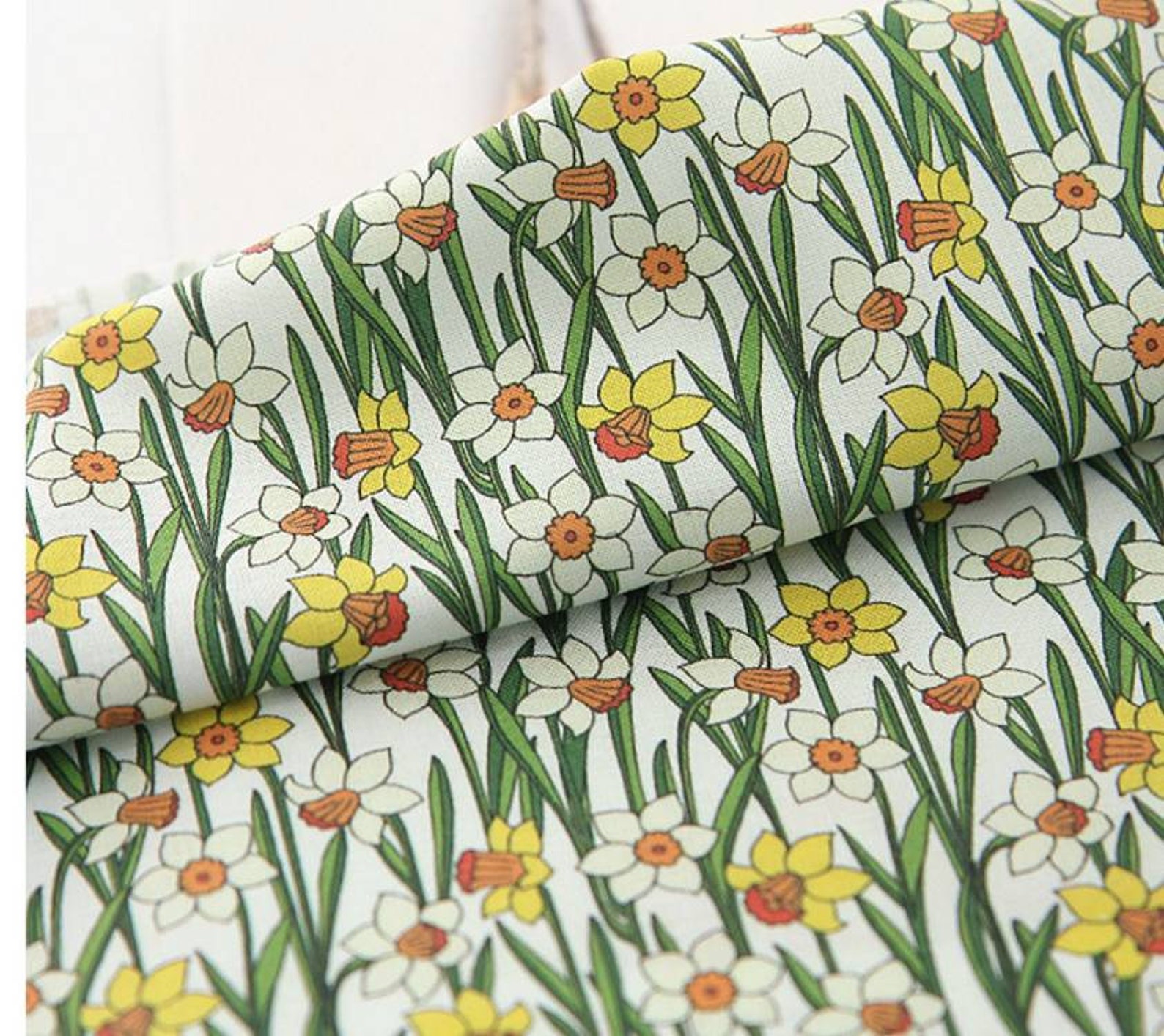 Narcissus Daffodil Flower Patterned Fabric Cute Sewing Etsy