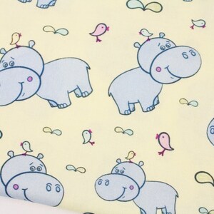 Cute Hippo Bird Patterned Fabric, Cute, Kids, Sewing, Quilt made in Korea by the Half Yard