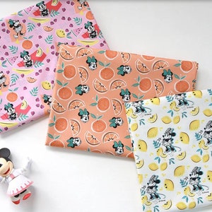 Disney Minnie Fruits Lemon Orange Banana Cotton Antibiosis Fabric printed in Korea by the Half Yard