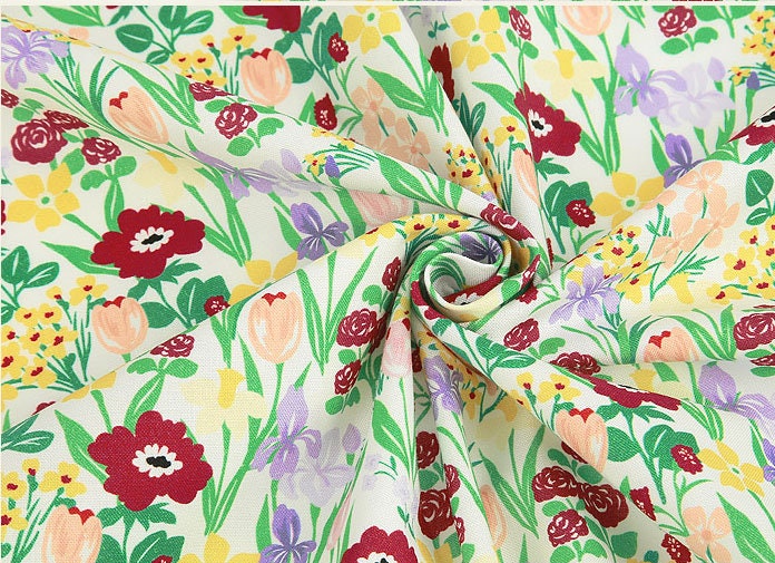Flowers Garden Floral Patterned Fabric made in Korea by the | Etsy