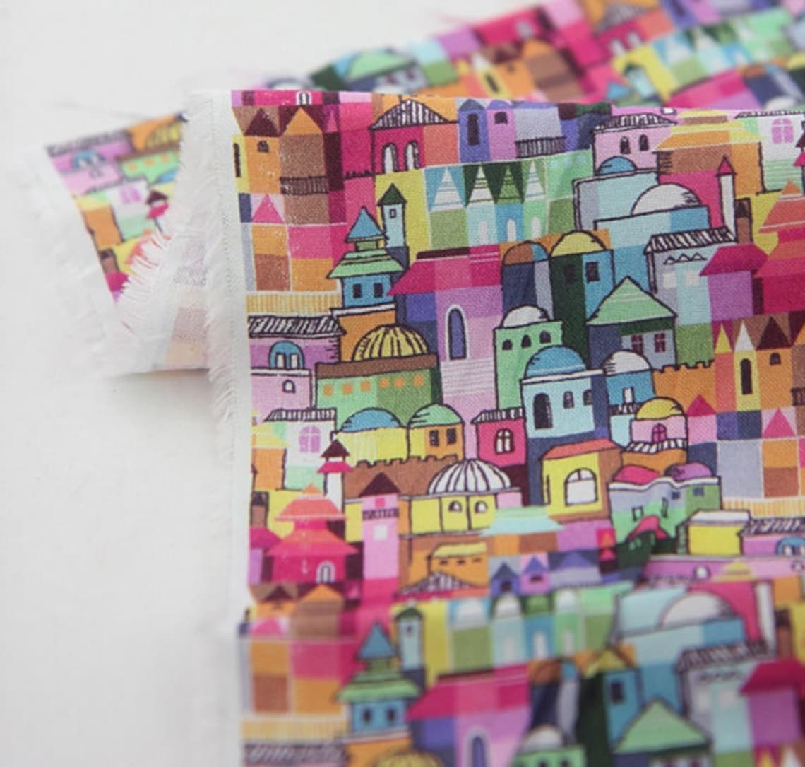 Colorful Village Patterned Fabric Cute Kids Sewing Quilt Etsy