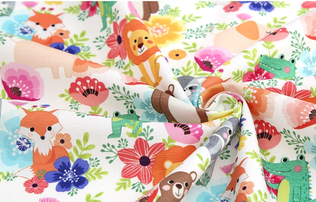 Flower Garden Animals Patterned Fabric Made in Korea by Half | Etsy