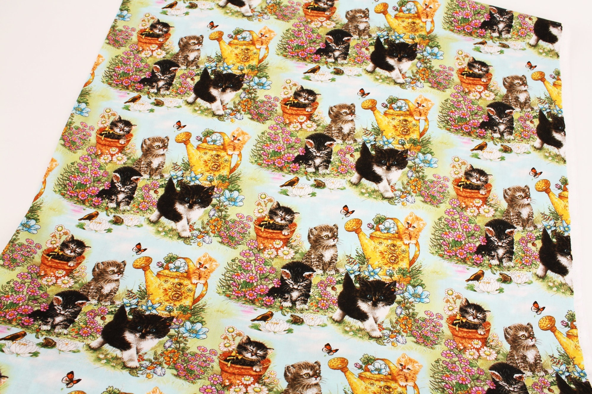 Kitty's Garden Cats Kittens printed Fabric AYJ Fabric by Etsy