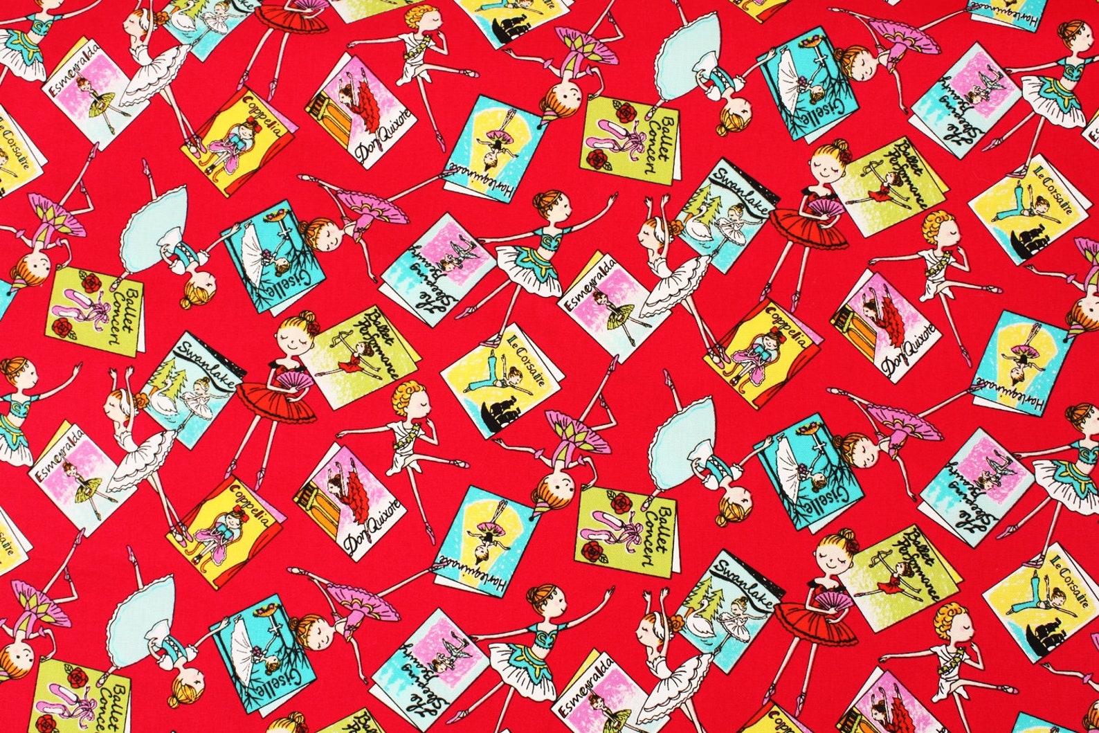 ballet ballerina printed fabric made in japan by the half yard