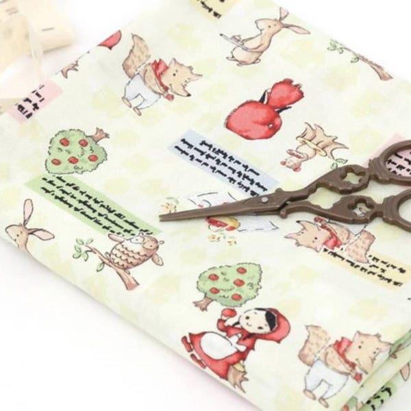 Red Riding hood&Wolf Patterned Fabric, Cute, Kids, Sewing, Quilt made in Korea by Half Yard