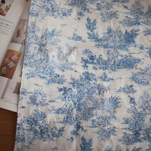 Toile de Jouy patterned Fabric made in Korea by Half Yard / 45 X 140cm 18" X 55", Cotton Linen