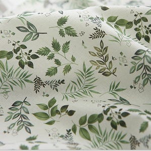 Herb Leaf Leaves patterned Fabric made in Korea by Half Yard / 45 X 150cm 18" X 57.5", Cotton Linen