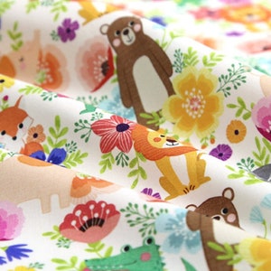 Flower Garden Animals Patterned Fabric made in Korea by Half Yard Digital Textile Printing