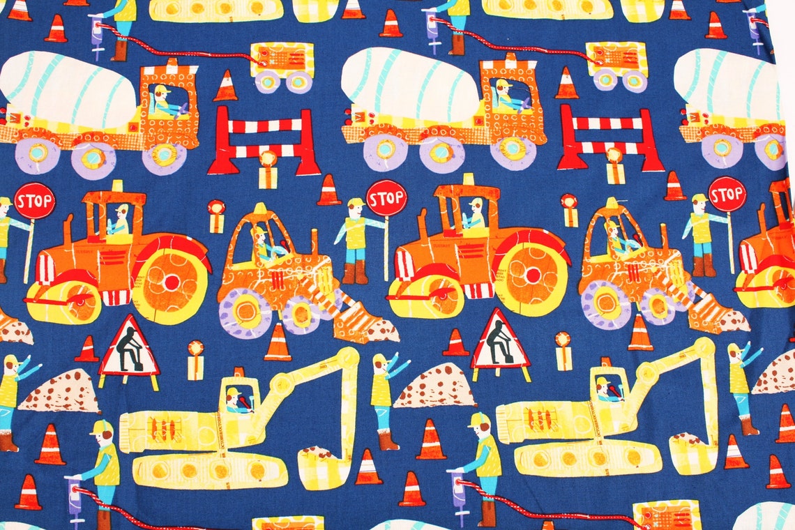 Construction Workers Heavy Equipment Tools Fabric by dear Etsy