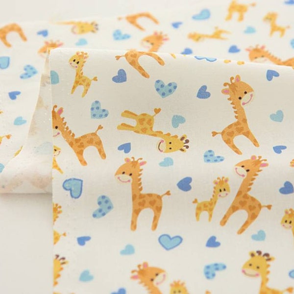 Tissu à motifs de coeurs de bébé girafe mignon, mignon, enfants, couture, couette fabriquée en Corée par demi-mètre