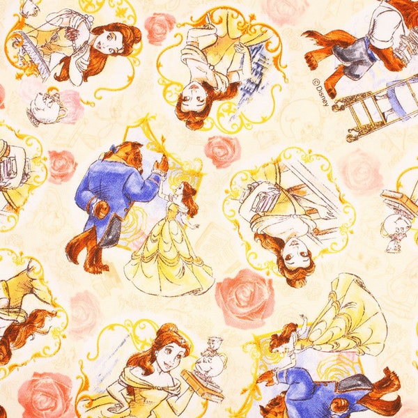 Disney Beauty and the Beast Oxford Fabric made in Japan FQ 45cm by 53cm or 18" by 21"