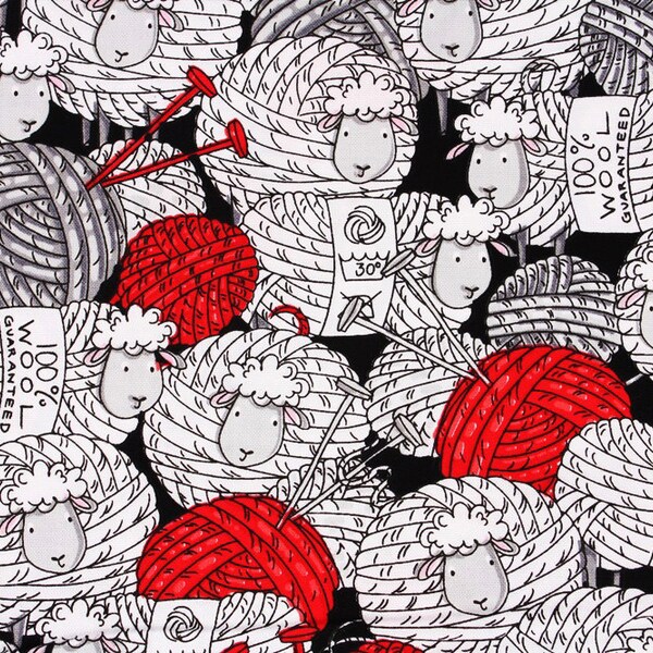 Knitting Sheep Wool printed Fabric, Lamb fabric by Timeless Treasures by the Half Yard