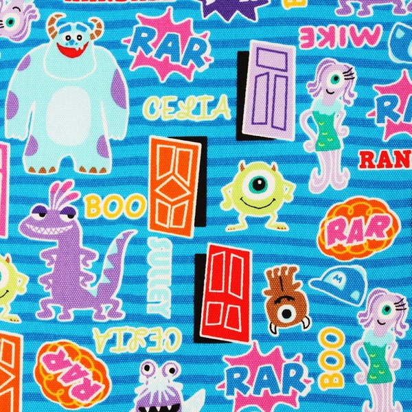 Disney&Pixar Monsters Inc Oxford Character Fabric made in Japan FQ 45cm by 53cm or 18" by 21"