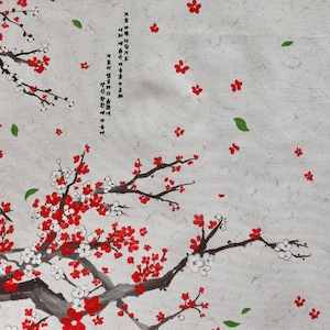 Korean Traditional Flower Prunus Mume-Blossom Patterned Oxford Fabric Made in Korea / Panel / 27" x 44" ( 70 cm  x  110 cm)