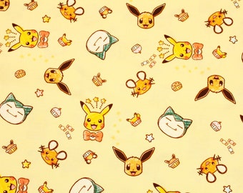 Pocket Monster, Pokemon,Pikachu Snorlax Eevee Dedenne Licensed Fabric made in Korea by the Half Yard
