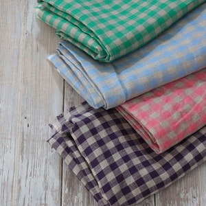 Pure Linen Check patterned Fabric made in Korea by Half Yard / 45 X 140cm 18" X 55", Linen 100%