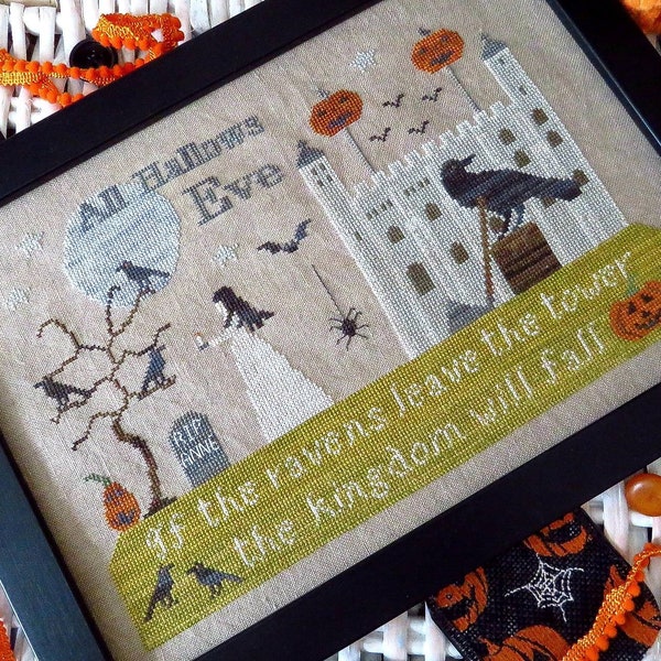 Halloween at the Tower, a Halloween pdf cross stitch chart