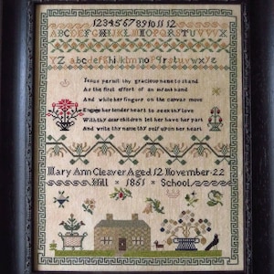 Mary Ann Cleaver 1861, a cross stitch reproduction pdf sampler chart