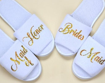 Wedding Slippers Bridesmaid Slippers Wedding Gift Custom Slippers Bride Slippers White Cotton Terry shoes