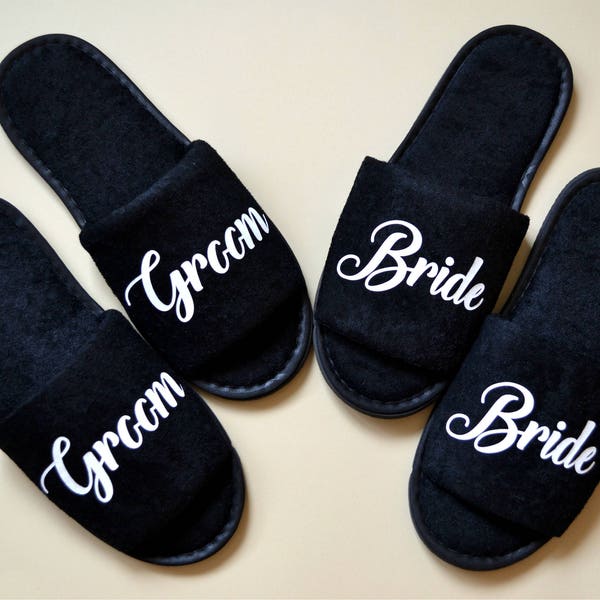 Wedding Slippers Bride Slippers Black Cotton terry shoes Bridesmaid Slippers Wedding Flats Bridesmaid Slippers