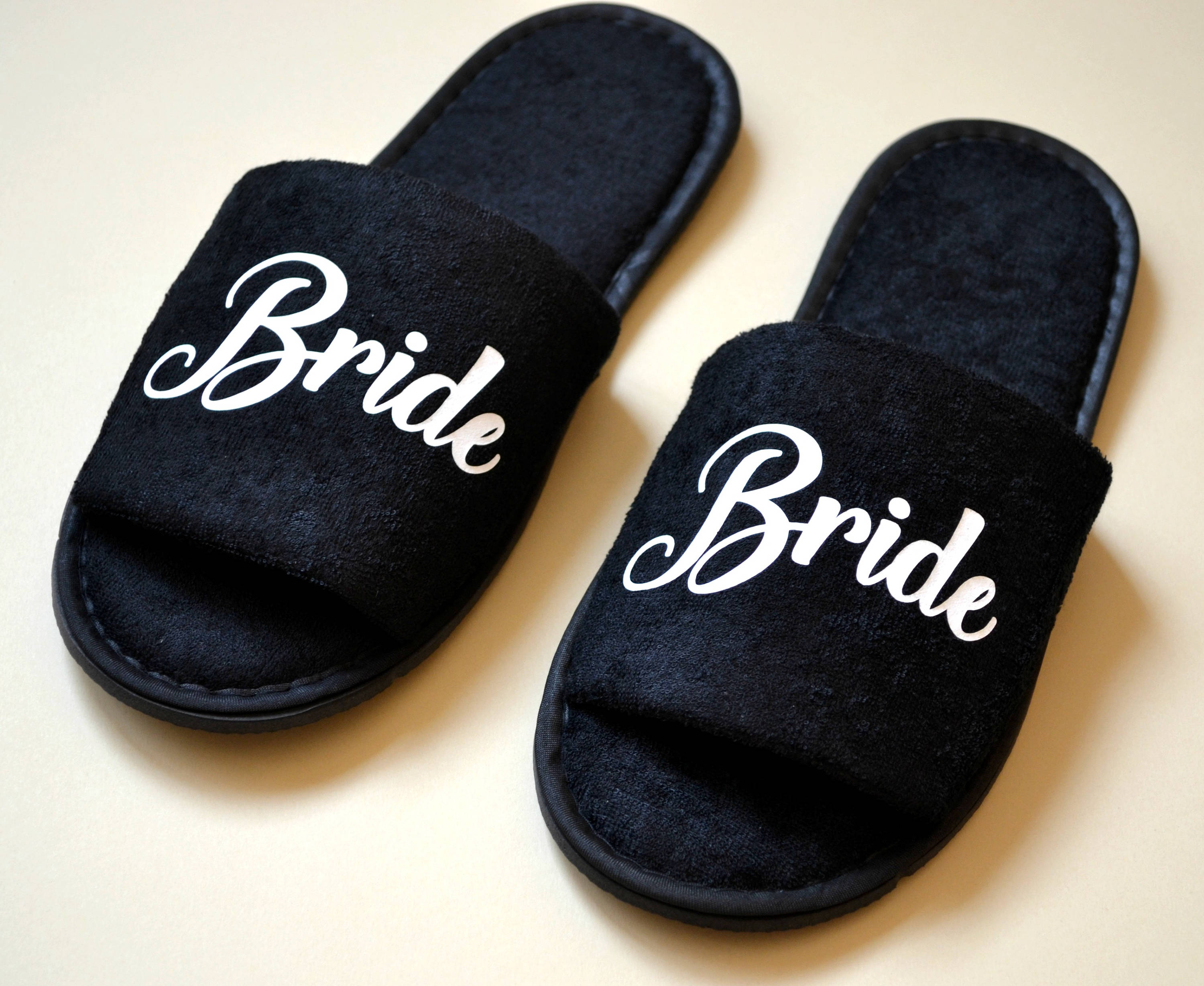Wedding Slippers Bride Slippers Black Cotton Terry Shoes Etsy