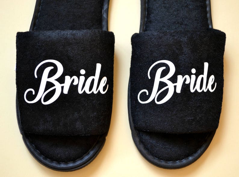 Wedding Slippers Bride Slippers Black Cotton Terry Shoes | Etsy