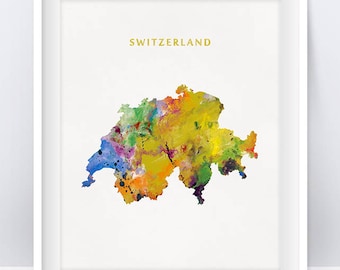 Switzerland Watercolor Map Switzerland Art Print Map Art Colorful Bern Switzerland Poster State Art Office Home Decor Gift Digital Download