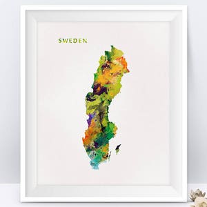Sweden Map Print Watercolor Swedish Print Wall Art Sweden Poster Painting Travel Poster Home Office Decor Gift Digital Download