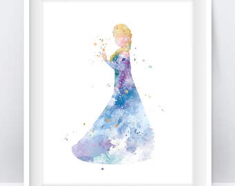Princess Elsa Art Print Watercolor Printable Frozen Wall Art Wall decor Gift Nursery Kids Room Decor Digital Download