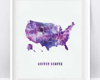 Watercolor United States Map Art Print (digital Download) - Etsy Canada