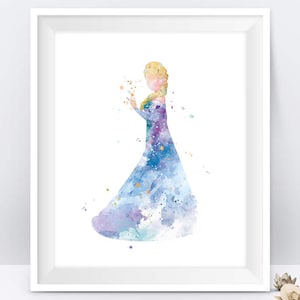 Princess Elsa Art Print Watercolor Printable Frozen Wall Art Wall decor Gift Nursery Kids Room Decor Digital Download