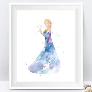 Princess Elsa Art Print Watercolor Printable Frozen Wall Art Wall decor Gift Nursery Kids Room Decor Digital Download