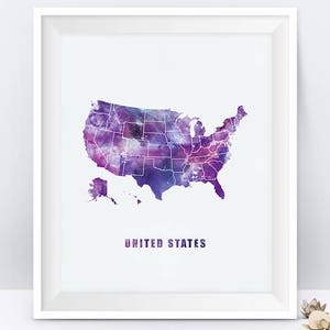 Impressão em aquarela dos Estados Unidos, pôster dos Estados Unidos, decoração de sala de escritório, mapa, arte, impressão de cidade, pintura de cidade, presente, arte de parede, download digital