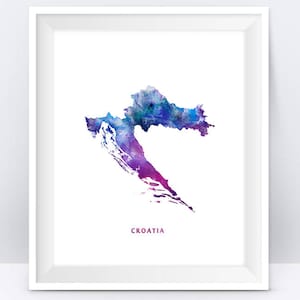 Kroatien Karte Drucken, Aquarell, Zagreb Poster, Home Büro Zimmer Dekor Karte Kunst Stadt Malerei Geschenk Wandkunst digitaler Download