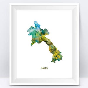 Laos Map Print, Laos Poster, Watercolor Painting, Vientiane Art, Wall Decor, Map decor, Travel Poster, Home Decor, Gift, Digital Download