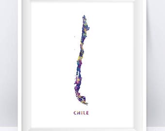 Chile Map, Watercolor, Painting, Abstract, Santiago, office decor, Chile poster, gift, printable, digital download, wall art