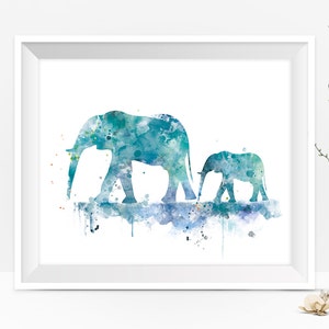 Elephant Family Art Print Elephant Painting Baby Elephant Watercolor Wall Art Gift For Mom Home Decor Animal Print Digital Download