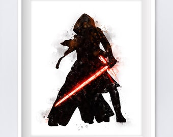 Kylo Ren Print Watercolor Star Wars Art Printable Movie Poster Birthday Gift Rey Yoda r2d2 Kylo Ren Wall Art Gift Home Decor Download